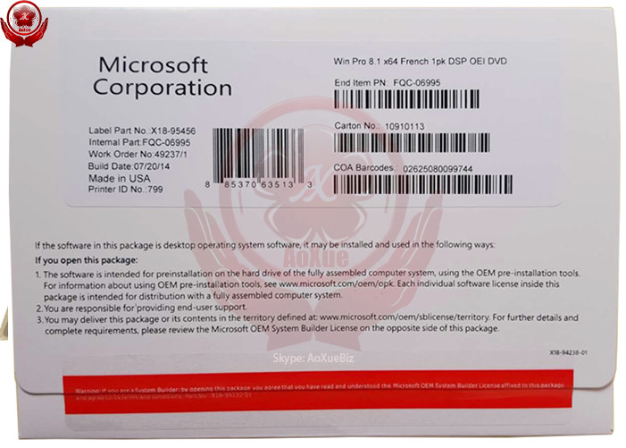 Wholesale Original 32/64 bit Windows 8.1 Pro OEM one DVD & Key Code License from china suppliers