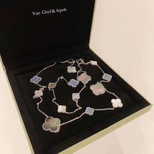 Wholesale van cleef jewelry White Gold Magic Alhambra Long Necklace 16 Motifs With White And Gray Mother Of Pearl from china suppliers