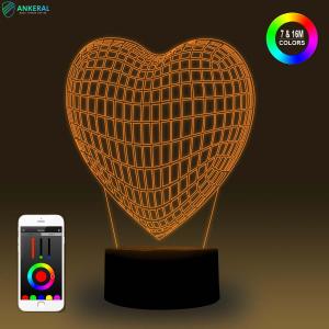 Wholesale Romantic Love Heart 3D Table Lamp 16 Colors Remote 3D Desk Lamp from china suppliers