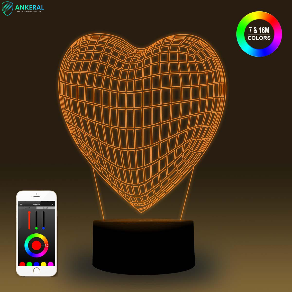 Buy cheap Romantic Love Heart 3D Table Lamp 16 Colors Remote 3D Desk Lamp from wholesalers