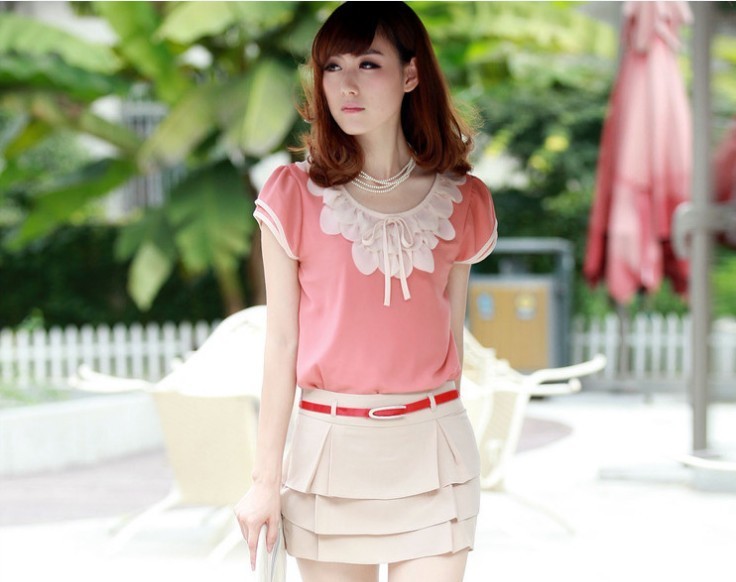 Wholesale Summer top falbala collar Korean Ladies chiffon shirt from china suppliers