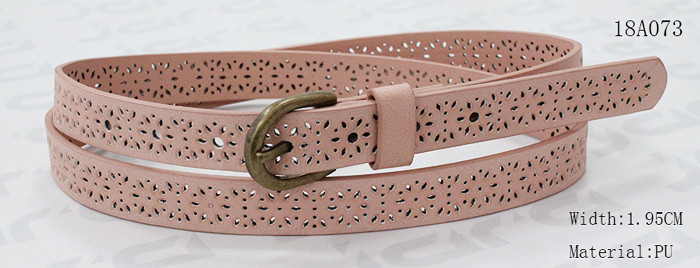Wholesale Old Brass Buckle Pink PU Ladies Stretch Belts With Punching Patterns from china suppliers