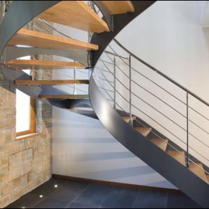 Wholesale Modern Design Interior curved staircase with tempered glass railing from china suppliers