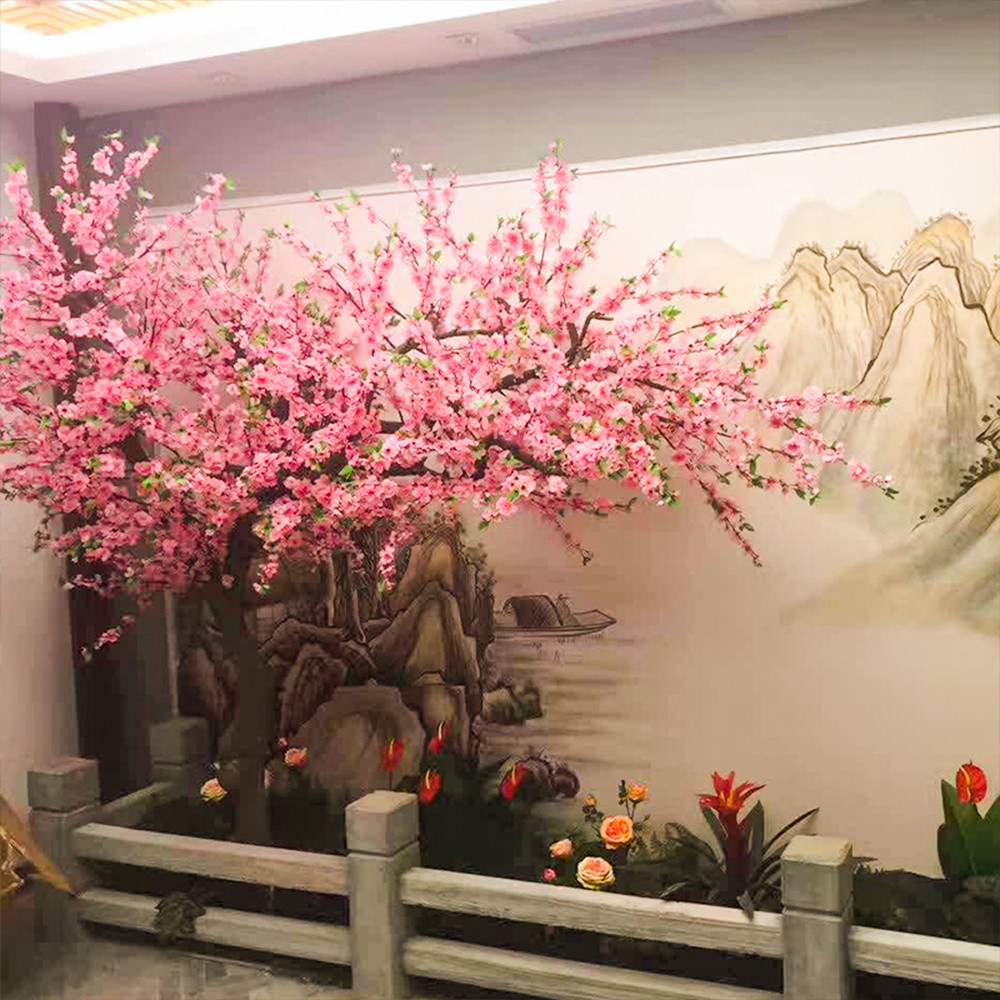 Wholesale Pink Flower Bonsai Artificial Peach Blossom Tree Home Wedding Decoration from china suppliers