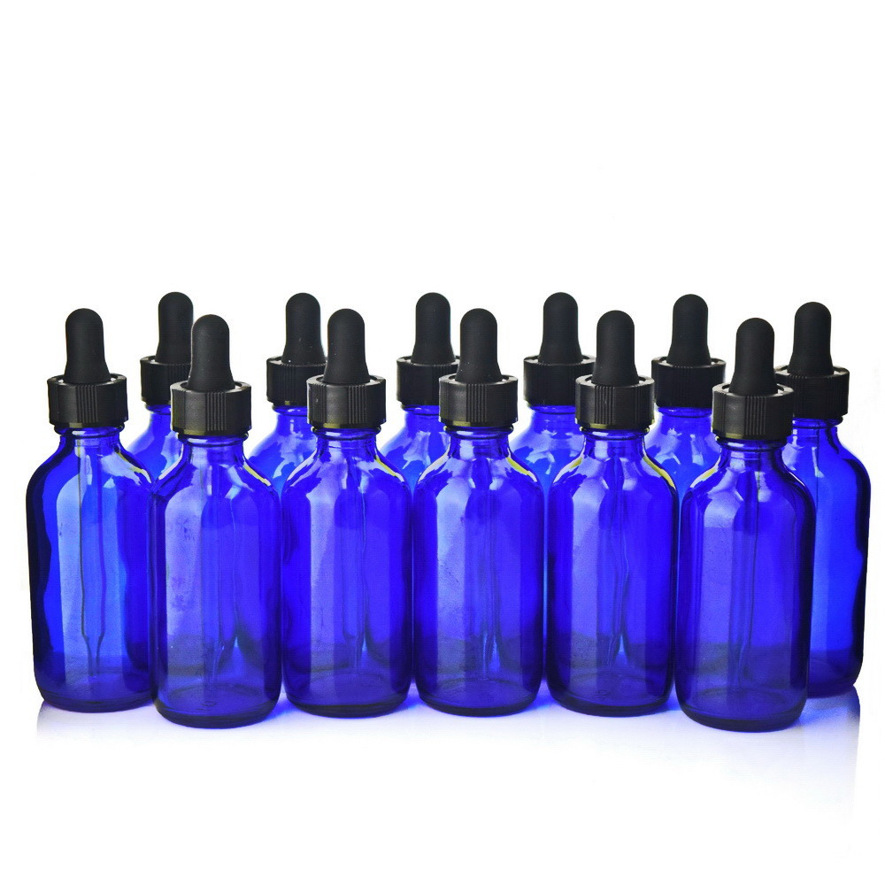 Wholesale Blue Glass Dropper Bottles With Round Bottom And Black Child Resistant Cap from china suppliers