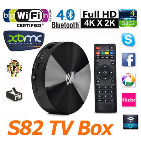 Wholesale S82 Android TV BOX Amlogic AML-S802 Quad Core 2.0Ghz 2GB+8GB Support 4K/2K Video Output from china suppliers