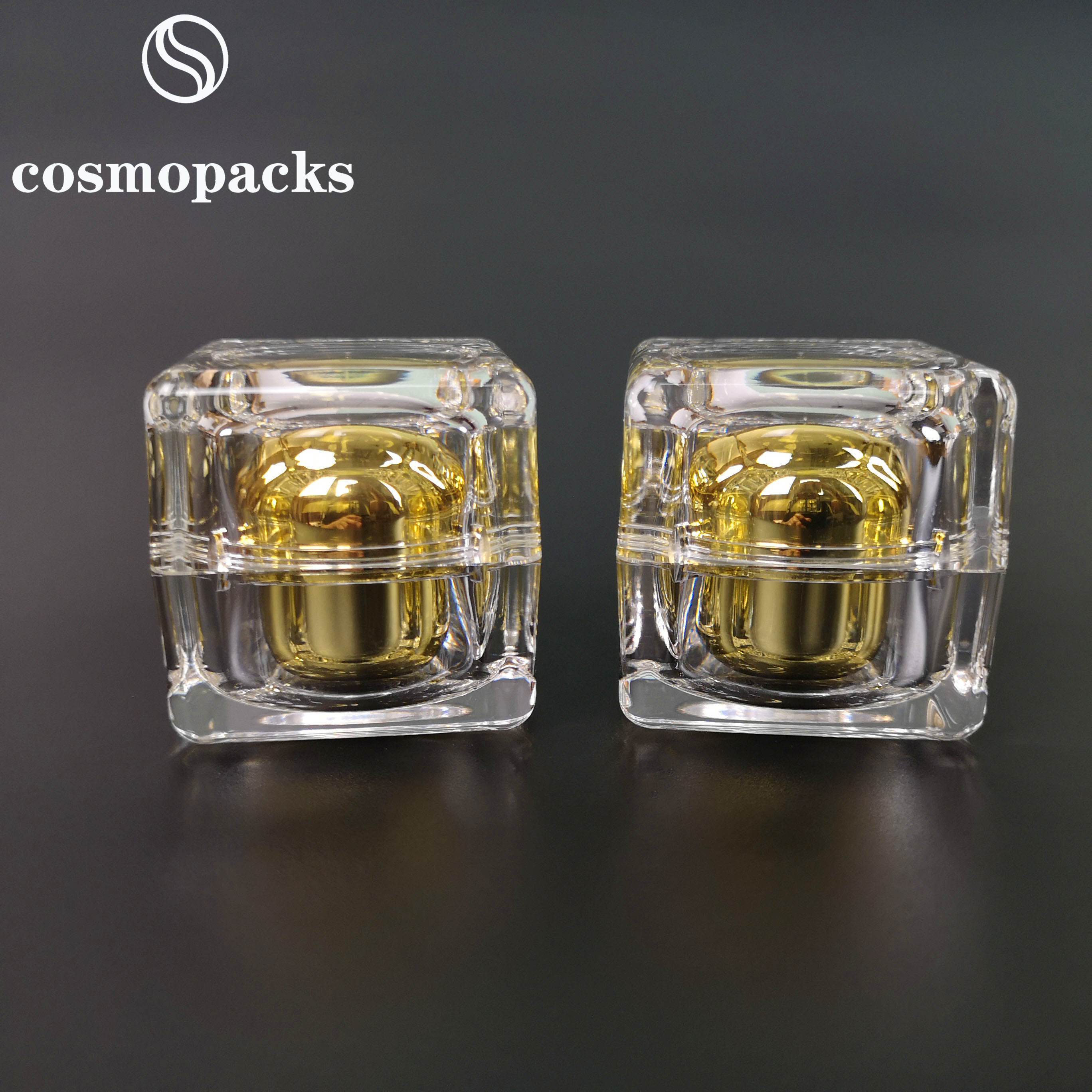 Wholesale Cube Gold PMMA Acrylic Cosmetic Cream Jars 30g 50g For Serum from china suppliers
