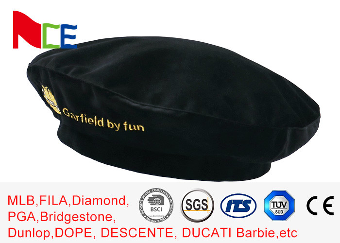 Wholesale FUN Black Mercerized Female Green Beret Hat Embroidered Velvet Beret Hat Breathable from china suppliers
