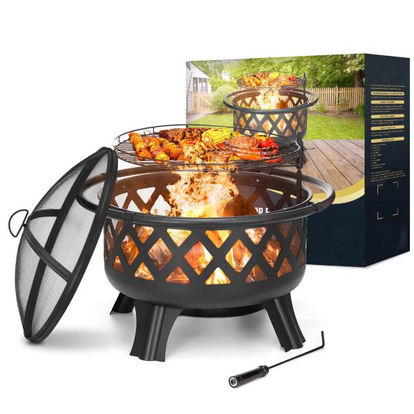 Charcoal Fire Pit for Outdoor and Indoor 30 Inch Steel Wood Burner BBQ Brazier