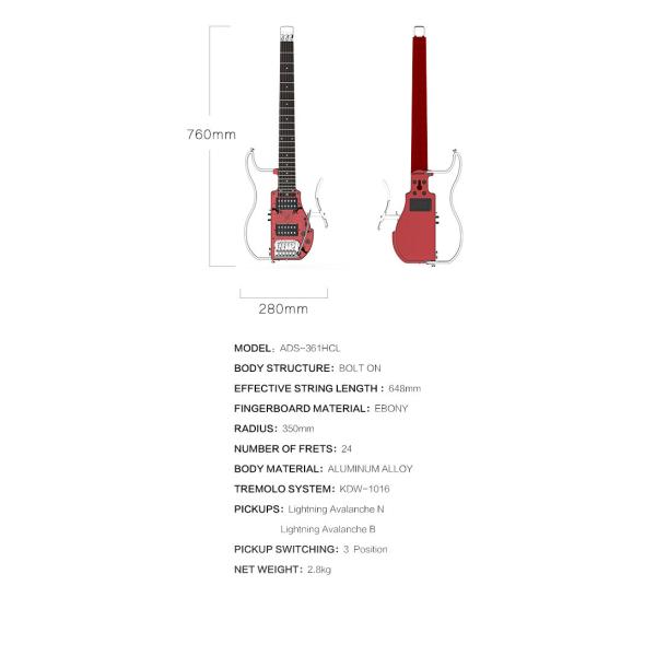 Unique Design Patented Grand Headless Electric Guitar Double Hummbucker Built-in Guitar Effect Ebony Fingerboard and bag