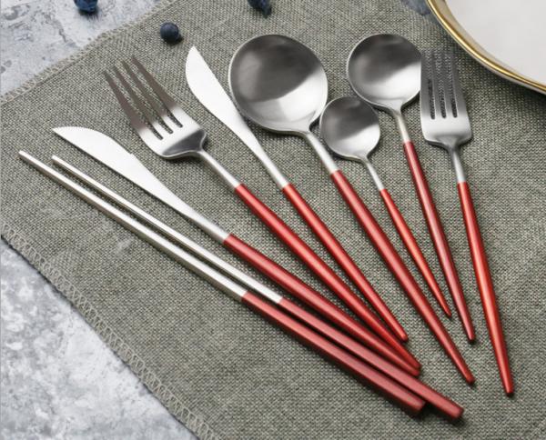 New Arrival Stainless Steel Flatware Set with Red Handle Color Kitchen Cutlery