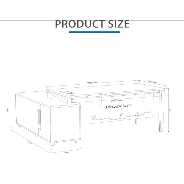Functional Cable Management System Commercial Manager Office Desk with Wood/Steel Construction and Laminate Finish