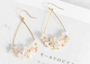 Wholesale Ballet Lady Germany Resin Flowers Rhinestone Pearl Silver NCovered with 14K Gold Stud Earring from china suppliers