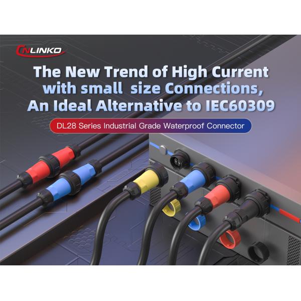 Cnlinko DL-28 IP68 Plastic 50A 500V AC Industrial Power Connector 3 Pin Circular Waterproof Connector