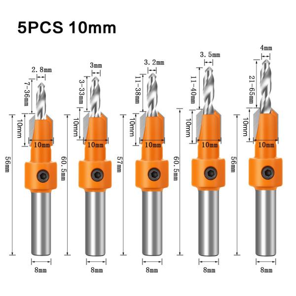 8mm HSS CNC Drill Bits 3 Flute Flat Counterbore Woodworking Router Bit Set