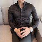 Men's Fashionable Business Casual Shirt Plain Solid Long Sleeve Slim Fit Office