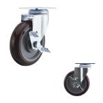 5 Inch Red Polyurethane Soft Wheels Medium Duty Side Locking Swivel Casters