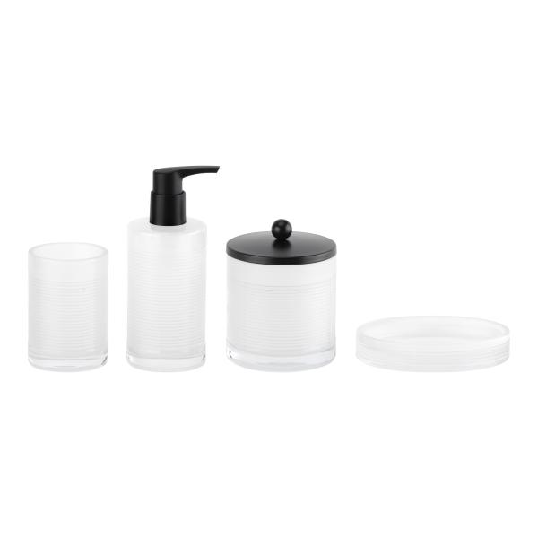 Milky White Glass Bath Accessories Set Round With Circle Line Lotion Dispenser