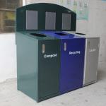 3 Compartment Steel Outdoor Trash Cans With Cover Lid Rustproof