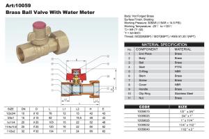Wholesale BSP or NPT Brass Ball Valve with water meter 10059 10060 10061 10062 in 30Bar from china suppliers