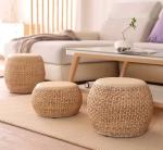 Natural Straw Household Storage Stool Grass Woven Ottoman Box Eco-Friendly Hand