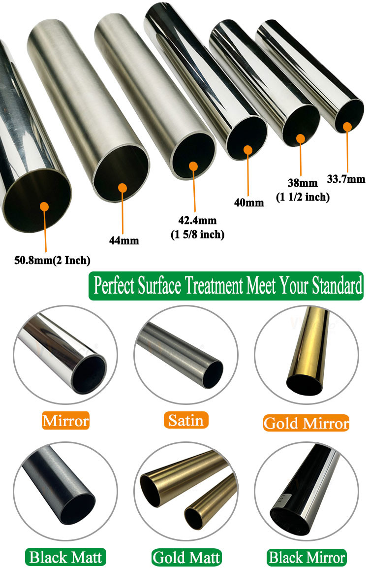 Modern Staircase Kit Ss201 304 316 Stainless Steel Handrail Pipe Round 33.7mm 38mm 40mm 42mm 44mm 50.8mm Diameter