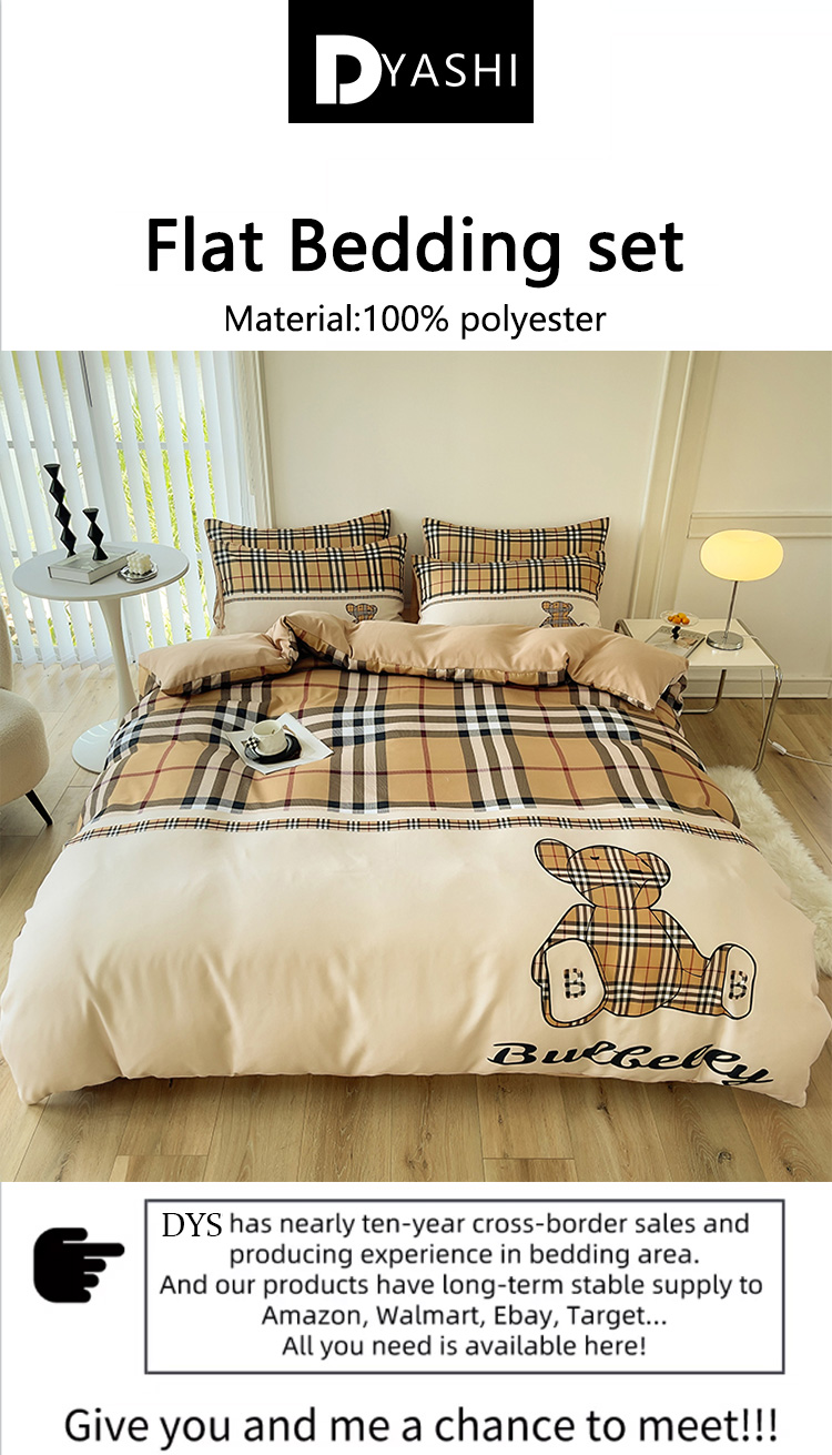 Luxury Lattice Bear Fashion Design Duvet Cover Bed Sheets Set for Children and Adults