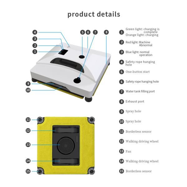 US Plug Rise Exterior Window Cleaning Robot with Remote Control and 500mAn Lithium Battery