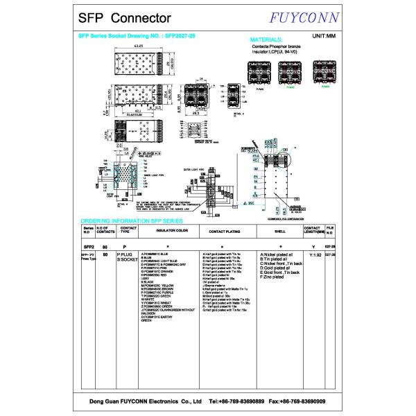 SFP+ 2x2 Press-Fit Connector 80pin Dual Port with Lightpipe