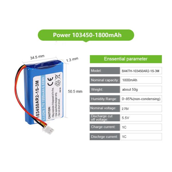 Factory Price Smart Charger Power 103450 Li-ion Prismatic Battery Pack 3.7v 1800mah