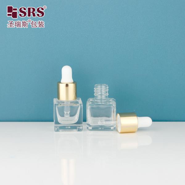D1229-5ml Empty Square Clear Glass Bottle With Shiny Gold Metal Aluminum Dropper Cap Screw Type White Silicone Bulb For Scented Fragrance