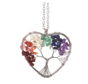 Wholesale Meditation Life Tree Heart Shaped Chakra Stone Crystal Necklace Adjustable Size from china suppliers