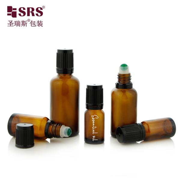 10ml Mini Empty Round Amber Glass Bottle With Steel Ball Child Proof Cap For Essential Oil