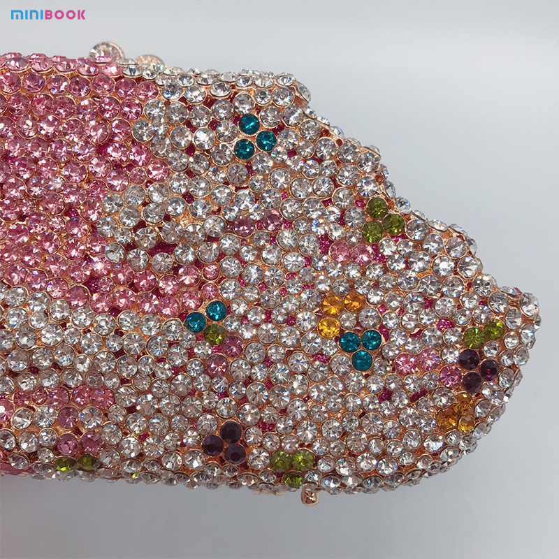 Women's Luxury Metal Crossbody Bag Rhinestone Wallet Coin Purse with Metal Chain