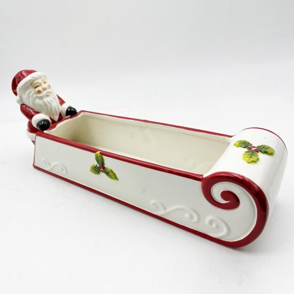 Hand Painted Ceramic Cookie Holder Santa Snowman Candy Bowl Festive Home