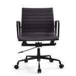 Modern Adjustable Ribbed Office Chair Black Powder Coated PU Leather Material