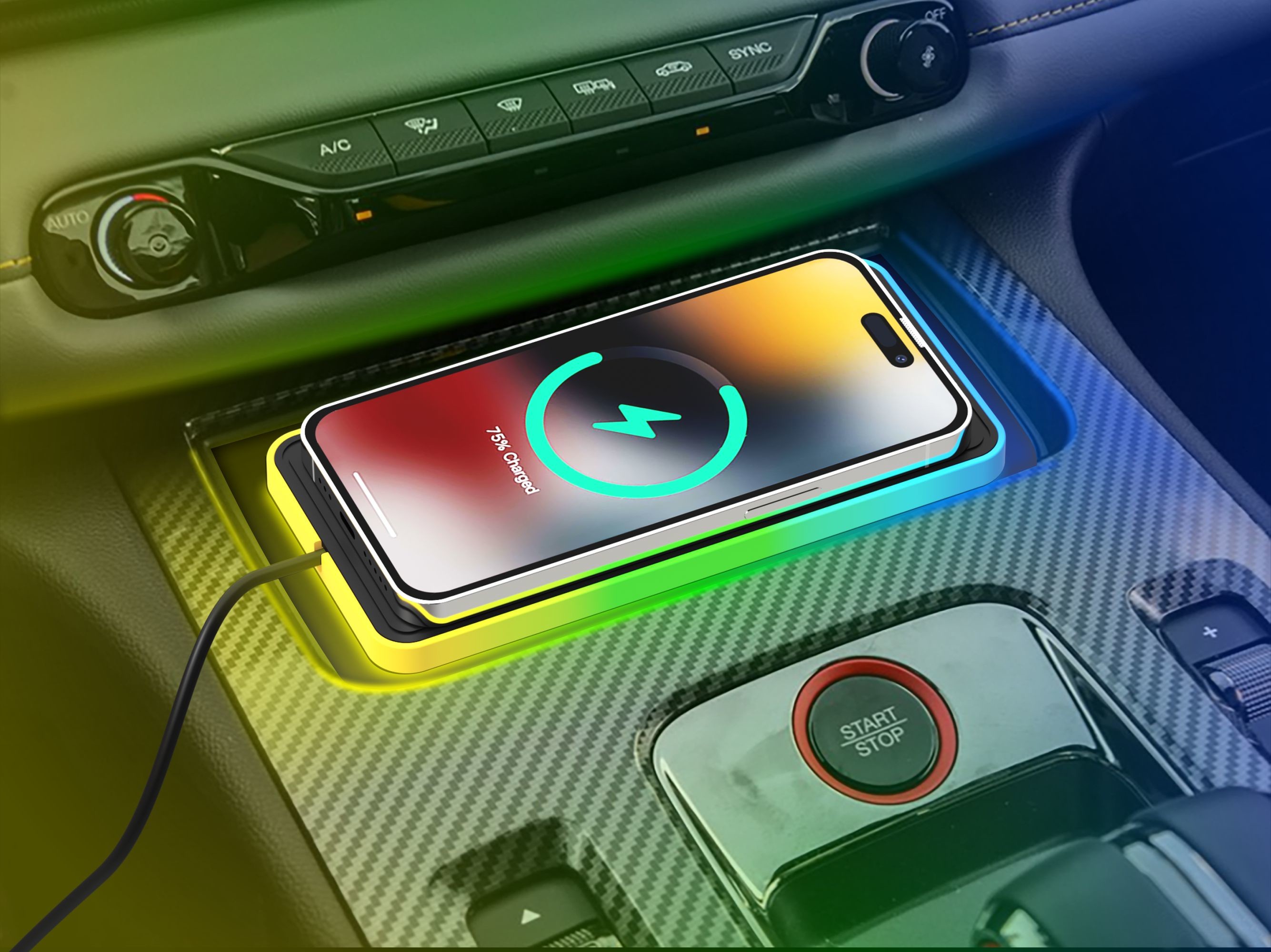 Apple and Samsung Compatible Car Wireless Charging Pad 2 in 1 USB Wireless Car Charger 15W Fast Charging