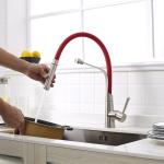 Sanitary Ware UPC Single Handle Stainless Steel Sink Taps Mixer Red Rubber Pull