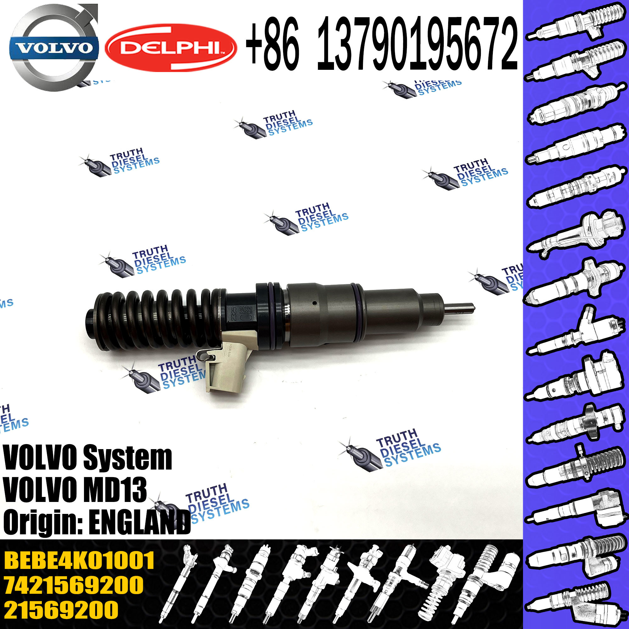 MD13 Diesel Engine Fuel Injector BEBE4K01001 For VOL Truck 21569200 RVI 7421569200 7421582094 7421644596