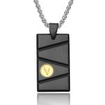 V Letter Embossed Men's Necklace with Square Pendant Simple Numerology Jewelry