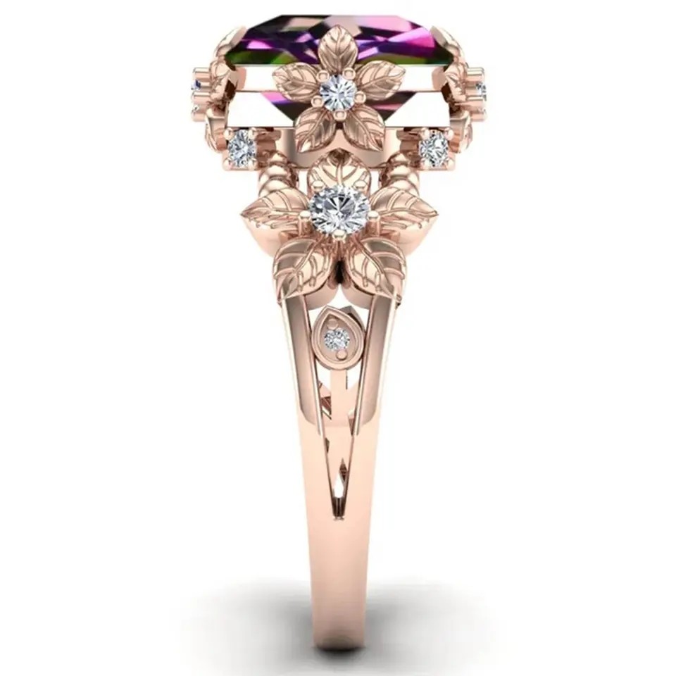 14K Gold Plated Sterling Silver Vintage Art Round Cut Mystic White Topaz Gemstone Engagement Rings