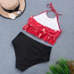 Tiered Layer Tie a Knot Front Top With Low waist Bikini swimsuit high cut