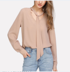 New Arrival Elegant Red Woman Autumn Long Sleeve Low V-neck Blouse and Ladies Shirt