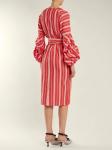 2018 Women Clothes Gathered Bell Sleeves Striped Midi Design Fashion Dresses For