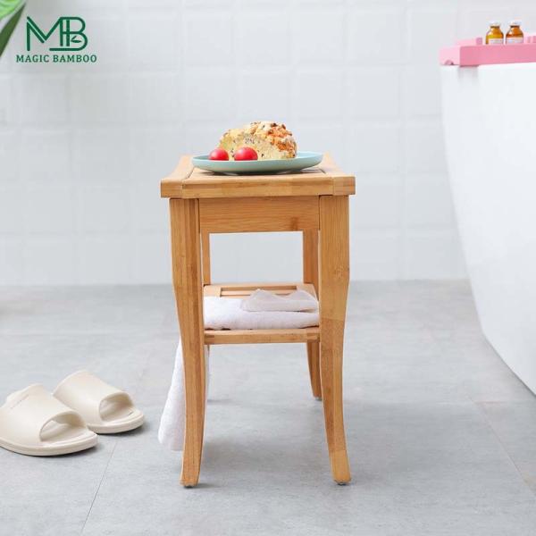 Bamboo Shower Bench Chair with Storage Shelf