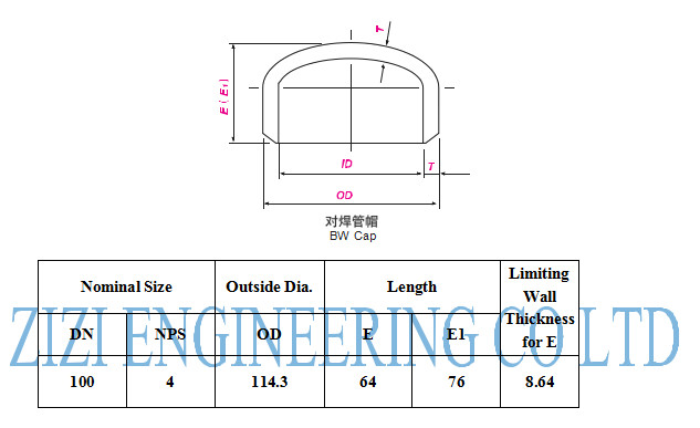 Weld On Stainless Steel Pipe Fittings 4 " Sch10S ASME B36 19 Seamless Cap