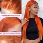 Ginger Orange Straight Lace Front Human Hair Wigs Pre Plucked for Women