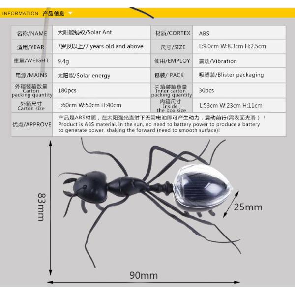 High Quality Black Creative Science Solar Power Novelty Gifts Plastic Promotional Solar Toys Ant