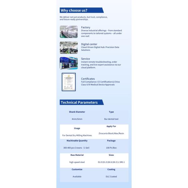 Clinical Dental Milling Burs Restorations Zirconia Cad Cam Milling Burs