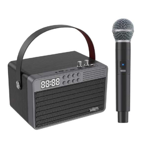 Supports Bluetooth AUX TF Card U Disk FM Radio Wireless Microphone Wooden ABS Iron Mesh Material 2400mAh Battery
